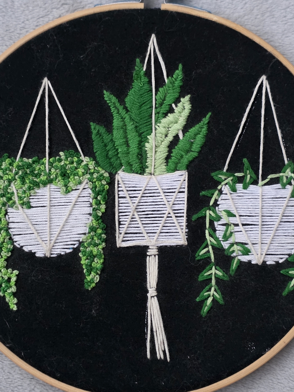 8" Handmade Botanical Hanging Plants Embroidery Hoop Art